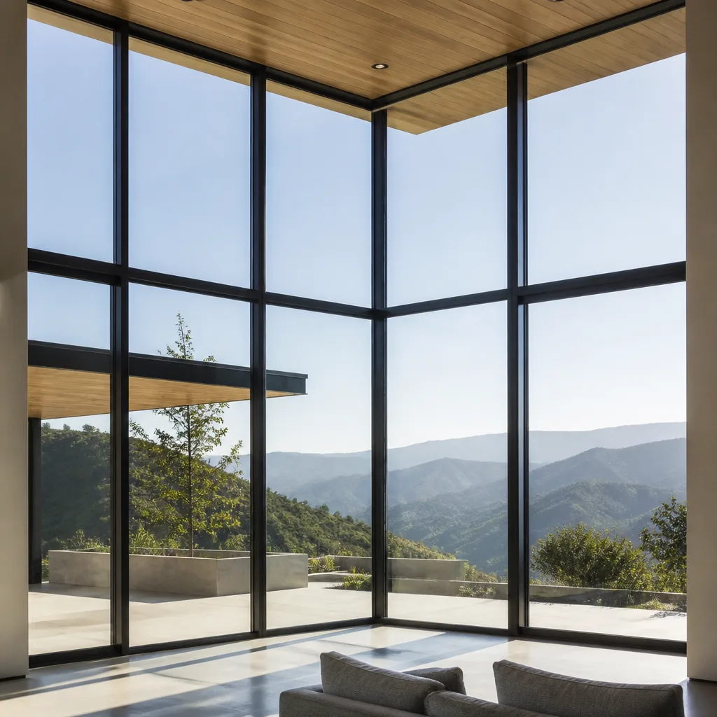 Modern floor-to-ceiling glass wall installation in a luxury home